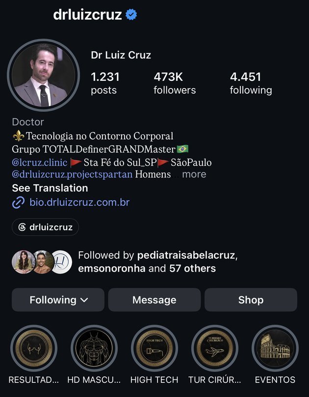 Perfil de profissional de saúde no Instagram